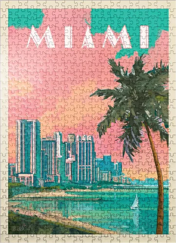 Vista 8 de MyPuzzle Miami, FL: South Beach, Vintage Poster - Rompecabezas prémium de 100 piezas para adultos