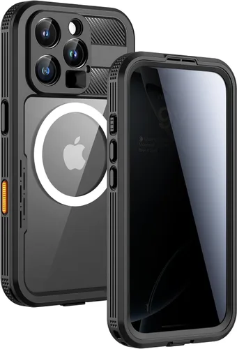 Vista 19 de Lanhiem Funda magnética impermeable para iPhone 16, protector de pantalla de privacidad integrado, compatible con MagSafe, funda antiespía de cuerpo