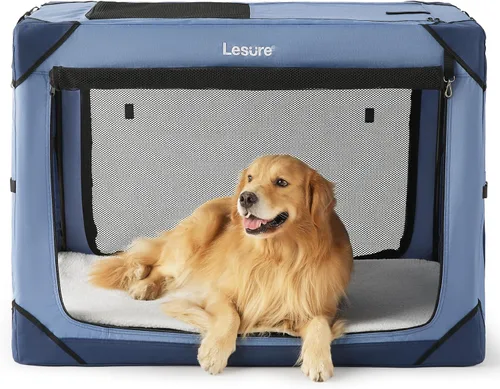 Vista 9 de Lesure Jaula Plegable para Perros - Perrera de Viaje Portátil para Perros Medianos, Jaula para Mascotas de 4 Puertas con Ventanas de Malla