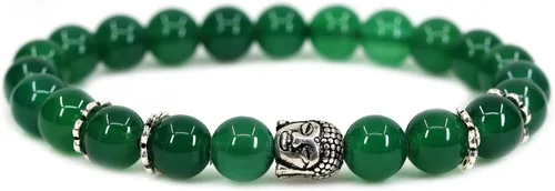 Vista 17 de Piedra preciosa natural con plata de ley 925 con cabeza de Buda de 0.315 in, cuentas redondas, pulsera elástica de 7 pulgadas Amatista