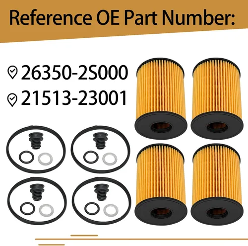 Vista 2 de 26350-2S000 Filtros de aceite compatibles con Hyundai Santa Sonata Tucson Cruz Fe Kia Sorento 2.5L 2020-2022 Reemplazar 21513-23001, paquete de 4