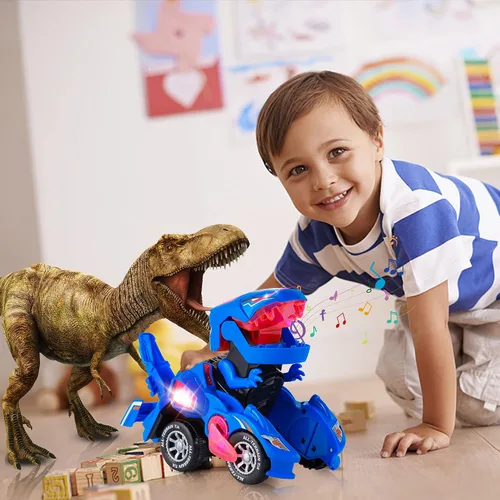 Vista 4 de Hirger Juguete de Coche Dinosaurio Transformable para Niños, Juguetes de Camión Monstruo Auto Transformador con Luz y Sonido para Niños Pequeños