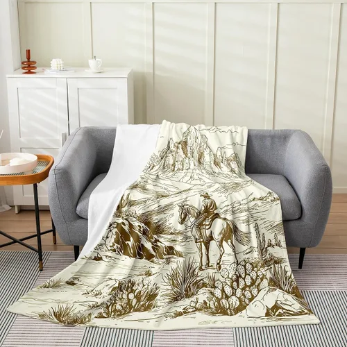 Vista 13 de Erosebridal Manta de vaquero occidental de 40 x 50 pulgadas, diseño del desierto americano del salvaje oeste americano, ilustración dibujada a mano