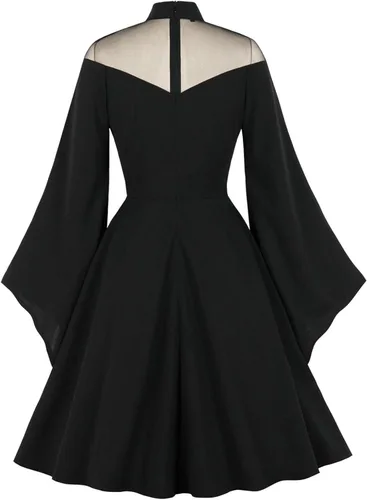 Vista 5 de Disfraz de Halloween para mujer, vestido retro de manga larga de color puro, granadina