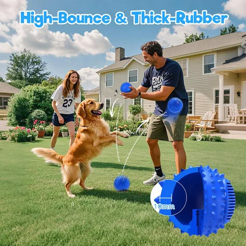 Vista 4 de petizer Bolas para Perros con Pispito de 3" para Masticadores Agresivos, Bola Estimula Mordida Duradera e Interactiva con Picos, Juguete