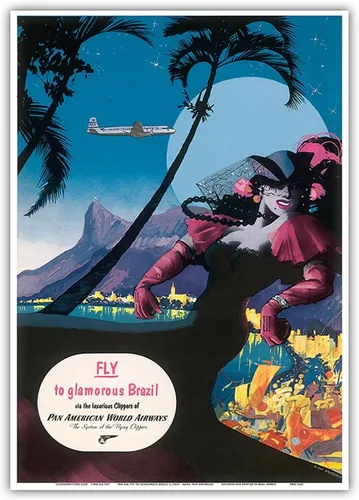 Vista 11 de Rio Brazil - Pan Am (PAA) - The Carnaval of Brazil Poster Print Vintage Airline Travel Poster, by Mark Von Arenburg, c.1940s, poster print