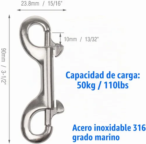 Vista 3 de Ganchos de doble extremo, 3-1/2 pulgadas, clips de buceo de doble extremo de grado marino, clip de cadena de gatillo de acero inoxidable 316