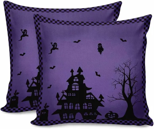 Vista 11 de Juego de 2 fundas de almohada de Halloween de 20 x 12 pulgadas, diseño de castillo embrujado, fantasma, fundas de cojín decorativas, fundas