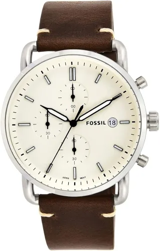Vista 2 de Fossil Commuter - Reloj de cuarzo para hombre de acero inoxidable y piel, estilo casual