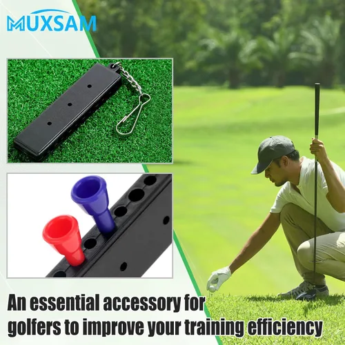 Vista 7 de MUXSAM Soporte para camiseta de golf negro para bolsa, paquete de 1 bolsa de golf con 12 agujeros en T, 3 agujeros para marcadores de bola, llavero