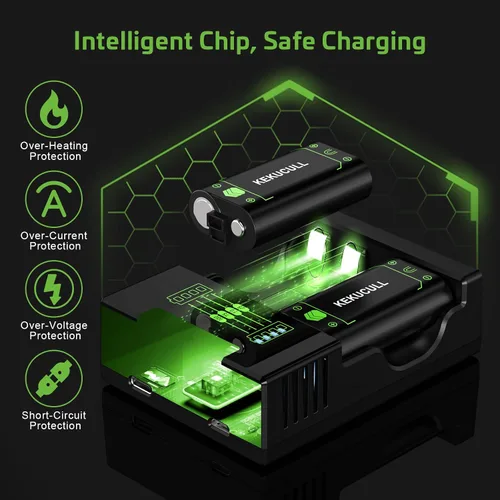 Vista 5 de Paquete de baterías recargables con estación de carga compatible con Xbox Series XSXbox One Wireless Controller, 2 baterías recargables de 2500 mAh