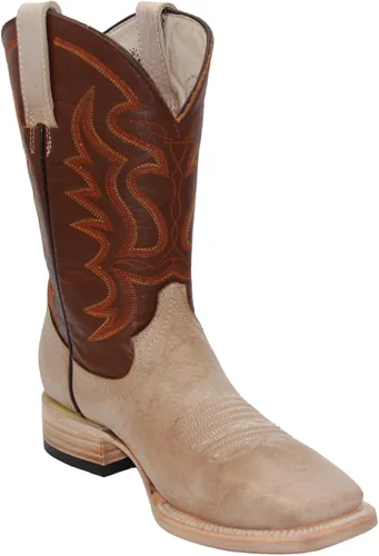 Vista 6 de Botas vaqueras de cuero genuino con punta cuadrada para hombre Talco negro