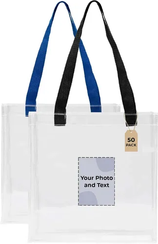 Vista 8 de Bolsas de mano personalizadas para estadios, transparentes personalizadas, diseño de TPU de 12.2 x 12.2 x 6.3 pulgadas con asas, ideal para eventos
