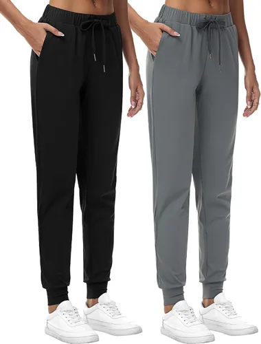 Vista 2 de 2 piezas de pantalones deportivos para mujer, pantalones deportivos de descanso con cordón, pantalones deportivos de cintura alta con bolsillos