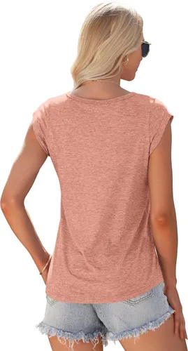 Vista 2 de AUSELILY Camiseta de manga casquillo para mujer, estilo casual, ajuste holgado