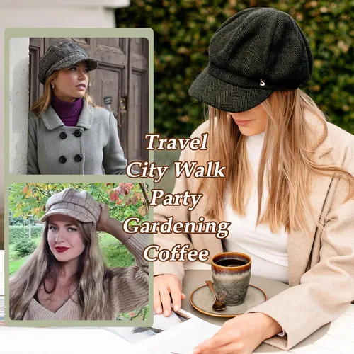 Vista 4 de 2019 New Womens Newsboy - Boina estilo cabbie para mujer, gorra con visera cloche de algodón