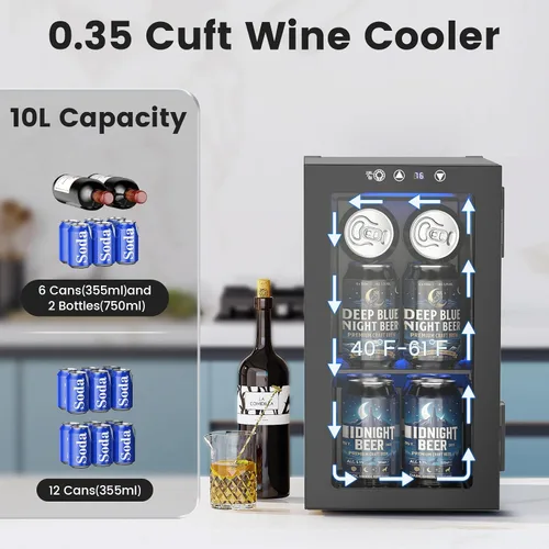 Vista 2 de [Usado] Electactic - Refrigerador para vino independiente, encimera, 24 latas, bodega de vino, enfriador de bebidas para refrescos, cerveza