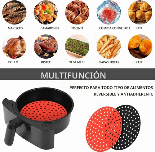 Vista 6 de Forros de silicona reutilizables para freidora de aire, 2 paquetes, redondos de 8 pulgadas, antiadherentes, sin BPA, accesorios reutilizables