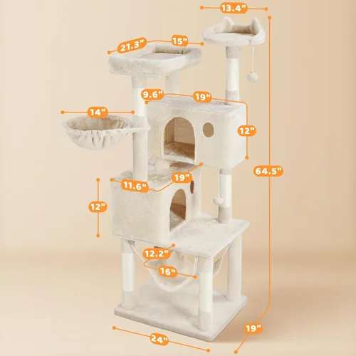 Vista 7 de Yaheetech - Árbol para gatos grandes de 64.5 pulgadas con 2 condominios, 2 perchas