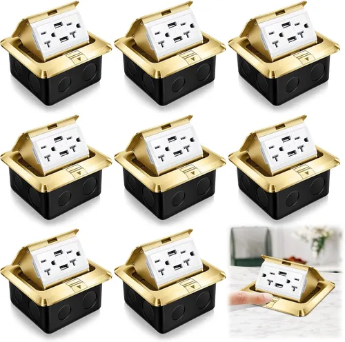 Vista 13 de Hoolerry Kit de 1 caja de cubierta de toma de corriente eléctrica de piso desplegable con cargador USB de 4.8 A, 20 amperios, impermeable
