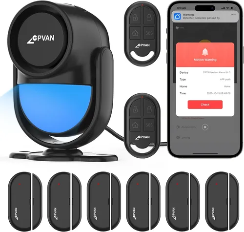 Vista 17 de CPVAN Alarma con sensor de movimiento WiFi, detector de movimiento PIR inteligente de 125 dB con alertas de aplicación de teléfono, sistema