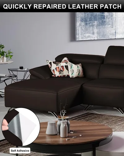 Vista 4 de Parche de reparación de cuero Numola, parche autoadhesivo para sofás, asientos de automóvil, sofás, bolsos, chaquetas Café Oscuro