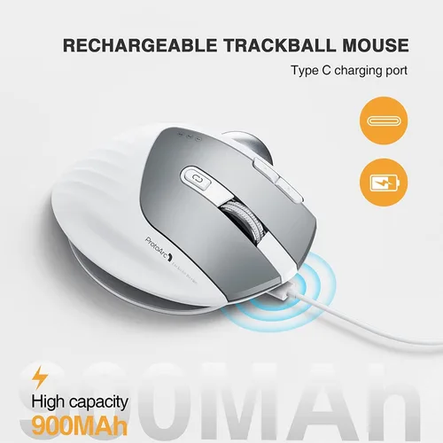 Vista 6 de ProtoArc Ratón inalámbrico Bluetooth Trackball, EM01 2.4G RGB ergonómico, recargable, conexión de 3 dispositivos y control de pulgar, compatible