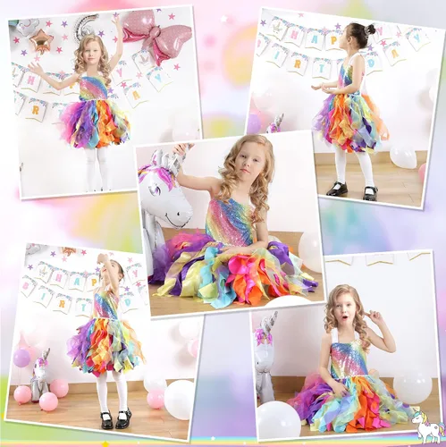 Vista 7 de Vestido tutú para niñas con lentejuelas brillantes de tul de princesa, fiesta de cumpleaños, baile de graduación, vestido deportivo para niñas