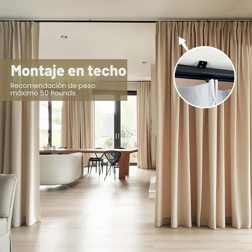 Vista 4 de Hoeflife Rieles para Cortinas de Techo, Riel para Cortinas de Montaje en Pared, Riel para Cortinas de Montaje en Techo de Servicio Pesado, Barra