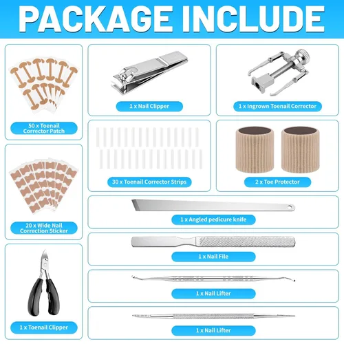 Vista 2 de SelfTek Kit de uñas encarnadas – Kit profesional de corrector de uñas encarnadas con tiras transpirables y parches curvos, lima sin dolor