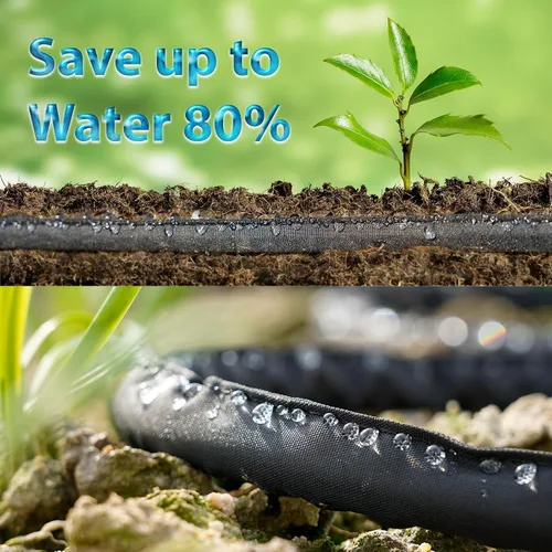 Vista 3 de Manguera de remojo plana de 15 pies, ahorra un 70% de agua, diseño a prueba de fugas, manguera de rociador de goteo de doble capa para cama de jardín
