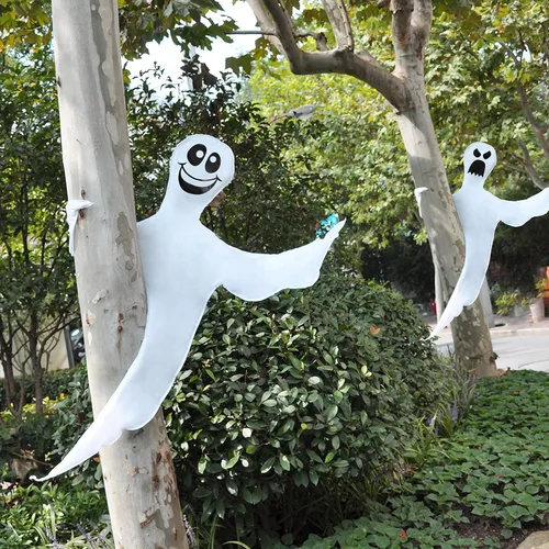 Vista 9 de JOYIN 2 piezas de decoración de fantasma para árbol de Halloween, 53 pulgadas, fantasma volador flexible para árboles, patio, césped, jardín