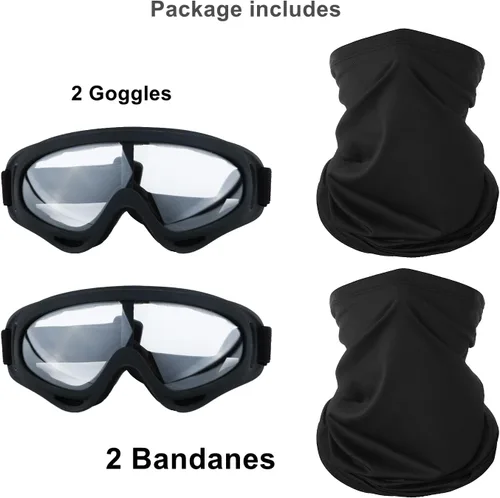 Vista 6 de LJDJ Gafas de motocicleta, paquete de 2 unidades, para motocross, ATV, motocross, senderismo, protección con 2 unidades de máscara bandana