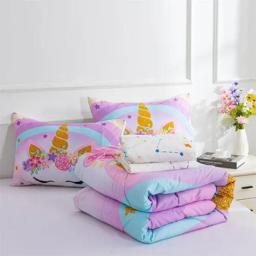Vista 11 de NTBED Juego de edredón individual de unicornio con sábanas, juego de ropa de cama individual de 5 piezas para niñas, microfibra ligera, arcoíris