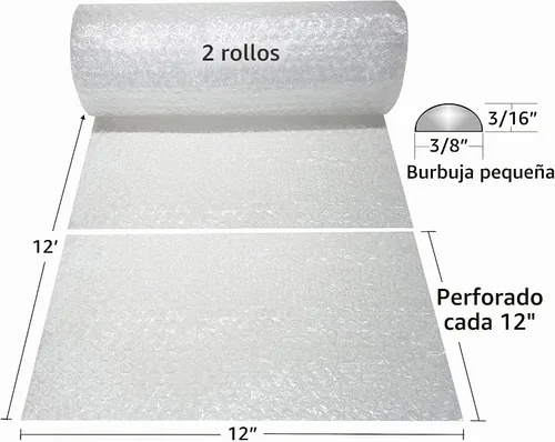 Vista 2 de uBoxes Rollo de burbujas de 12" de ancho x 24 pies, envoltura pequeña de 3/16", perforado cada 12