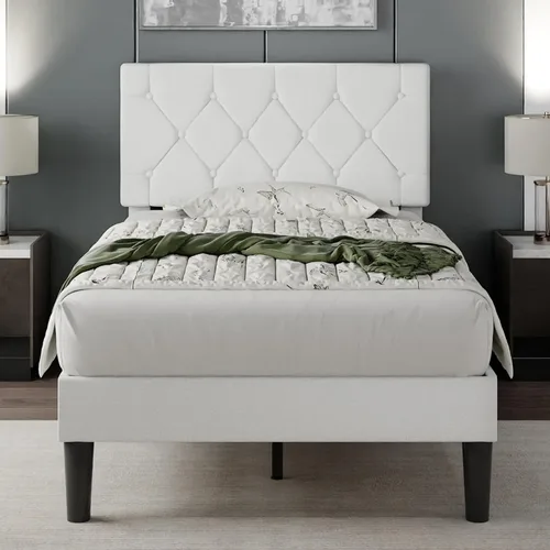Vista 21 de VECELO Base de cama tamaño completo con cabecera capitoné con botones, plataforma tapizada con soporte de listones de madera, no necesita somier