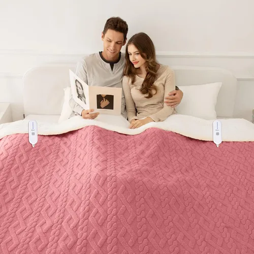 Vista 14 de Manta eléctrica tamaño individual 62"X84" amarilla - Manta cálida y gruesa de sherpa con calefacción para invierno con 5 niveles de calentamiento