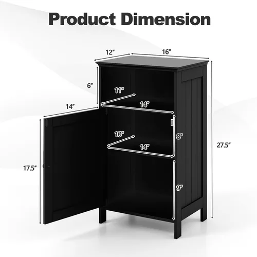 Vista 3 de Giantex Armario de almacenamiento de piso de baño, gabinete lateral con compartimento abierto, estante ajustable de 3 posiciones, base elevada