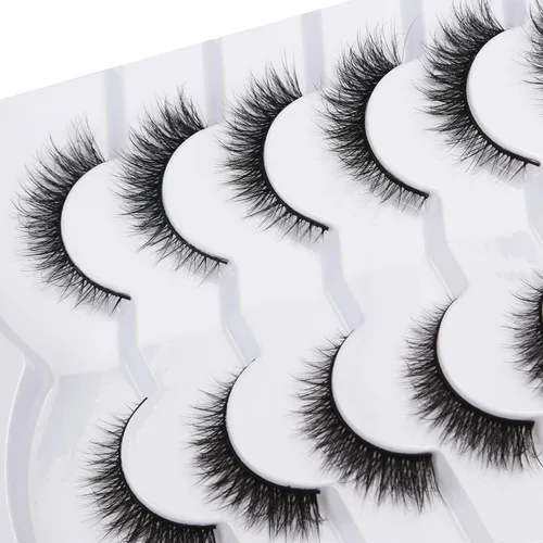 Vista 4 de Pooplunch - Pestañas postizas estilo ojo de gato, extensión de volumen 8D natural, finas, cortas, de visón sintético, tiras de pestañas postizas