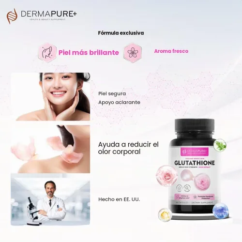 Vista 3 de Dermapure - Píldoras blanqueadoras de glutatión 2 en 1, 600 mg con extracto de aceite de rosa, suplemento para aclarar la piel y desodorante