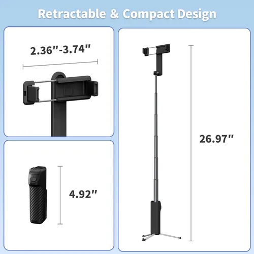 Vista 3 de yAyusi Mini trípode extensible para selfie stick con control remoto, trípode portátil de tamaño de bolsillo para iPhone, pequeño y compacto
