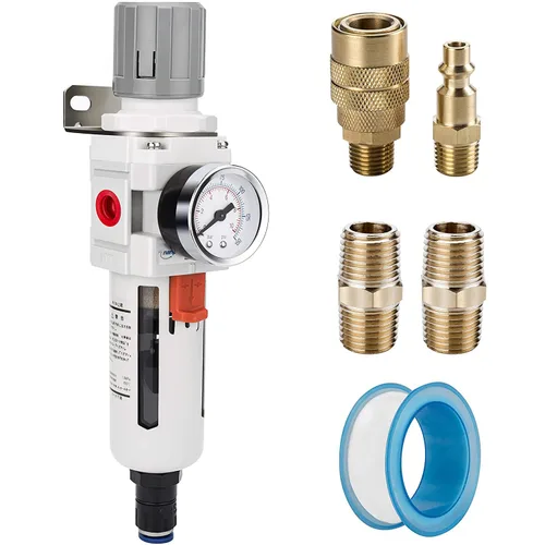 Vista 13 de NANPU Regulador de filtro de aire comprimido NPT de 1/2 pulgada combinado a cuestas, drenaje automático, elemento de latón de 5 micrones, cuenco