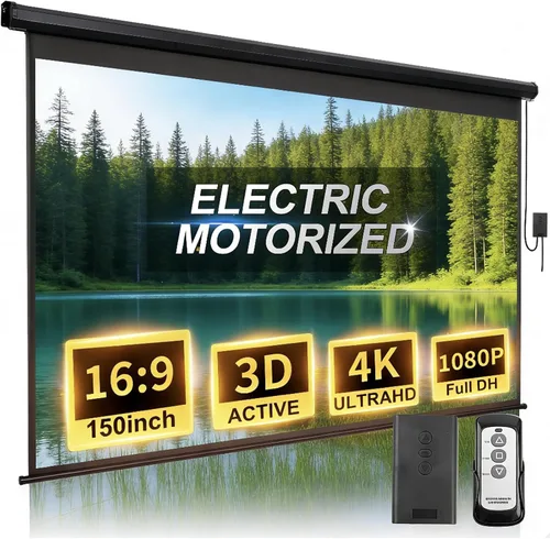 Vista 10 de Pantalla de proyector motorizada retráctil de 100 pulgadas 16:9 HD, pantalla de proyección automática con control remoto, pantalla de proyección