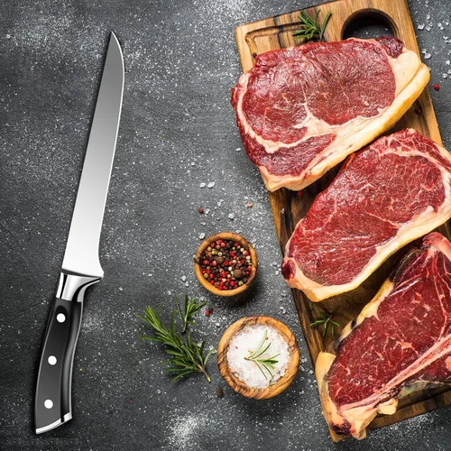 Vista 7 de OAKSWARE Cuchillo deshuesador de 5.5 pulgadas, acero inoxidable alemán, cuchillo de filete, cuchillo de cocina, cuchillo de carne multiusos