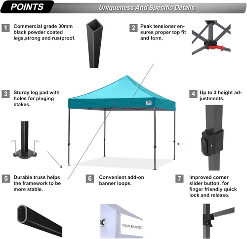 Vista 3 de Abccanopy - Carpa de toldo para tienda de campaña comercial instantánea con bolsa de transporte con ruedas, 4 bolsas de arena, Turquoise