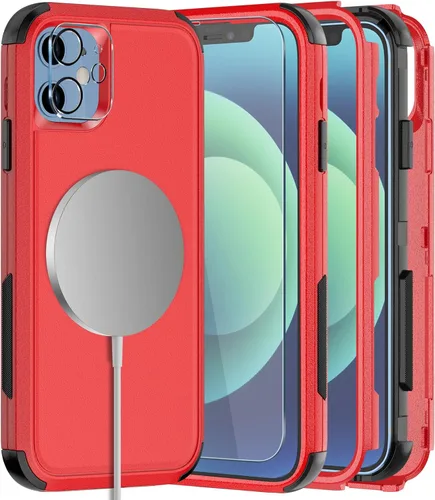 Vista 20 de Diverbox - Funda para iPhone 12 a prueba de golpes y caídas, protector de pantalla de vidrio templado, funda protectora de alta resistencia