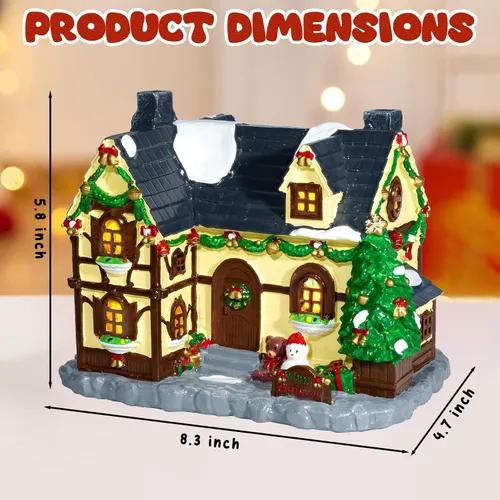 Vista 2 de Construcción de Casa Navideña, Edificios Coleccionables de Navidad Pintados a Mano, Decoración de Pueblo de Casas con Muñeco de Nieve, Edificios