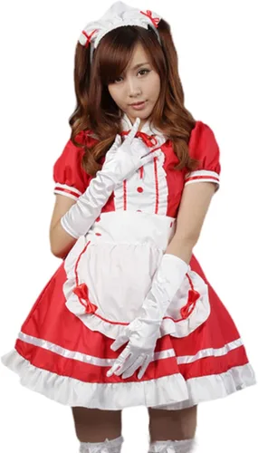 Vista 3 de KUFEIUP Disfraz de delantal de sirvienta para mujer, uniforme de camarera, disfraz de cosplay