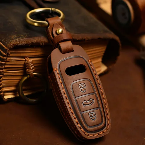 Vista 3 de OLLEN Funda para llavero de cuero genuino sin tornillos, compatible con Audi A3 A6 A6L A7 A8 Q7 Q8 E-Tron S3 S6 S7 SQ7 RS6 RS7, etc, protector