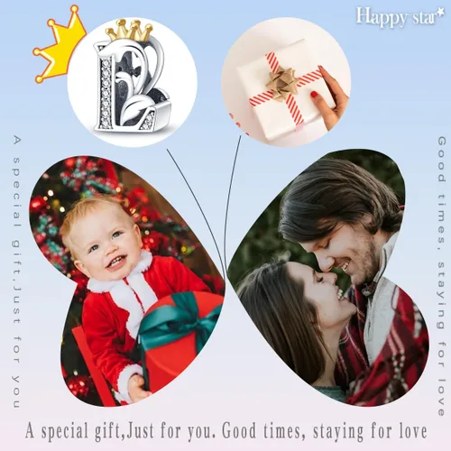 Vista 5 de HappyStar Dijes completos del alfabeto de la A Z de plata de ley 925 para pulseras y collares, regalo de joyería para mujeres y niñas